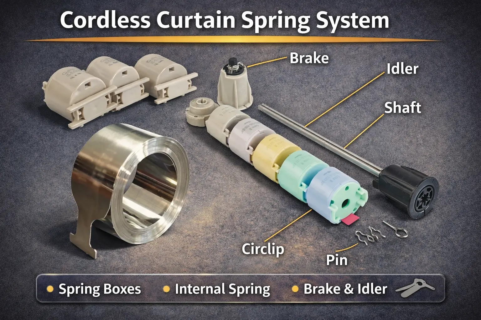 Cordless Curtain Spring System componts