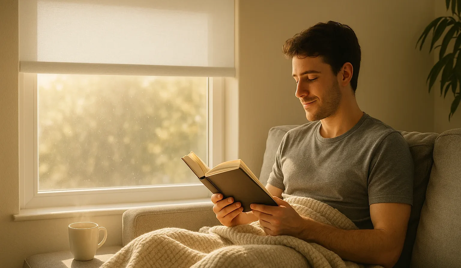 Cozy Reading Scene under Cordless Blind Cozy Reading Scene under Cordless Blind