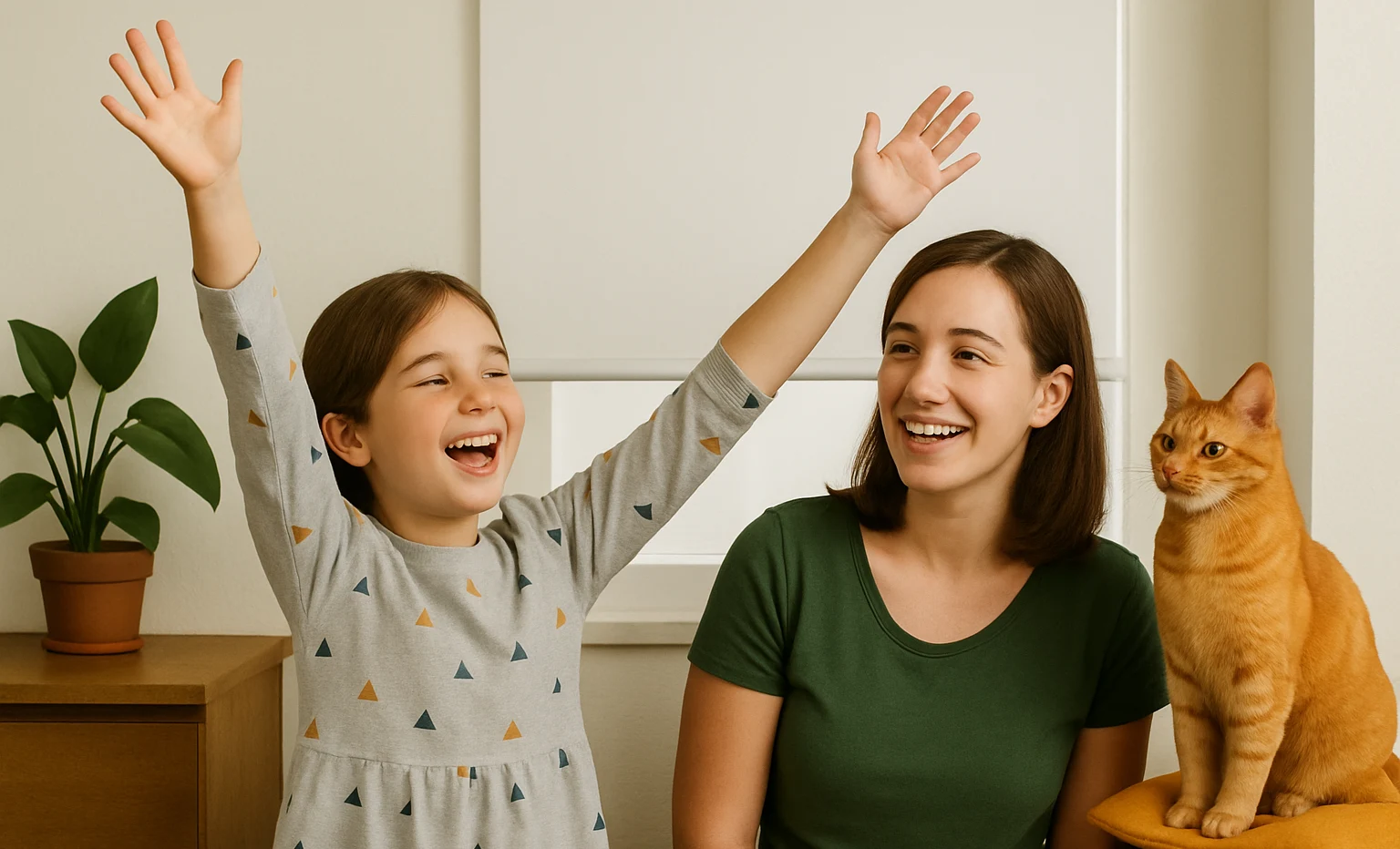 Happy Family with Cordless Blind Happy Family with Cordless Blind