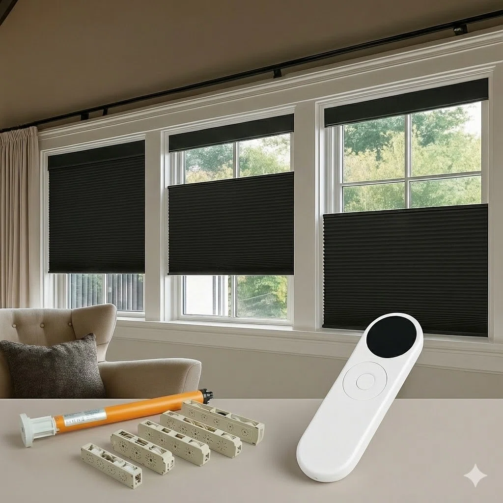 Roller Blinds | Dosron Hybrid Manual & Motorized Top Down Bottom Up Drive Unit Installed in Headrail