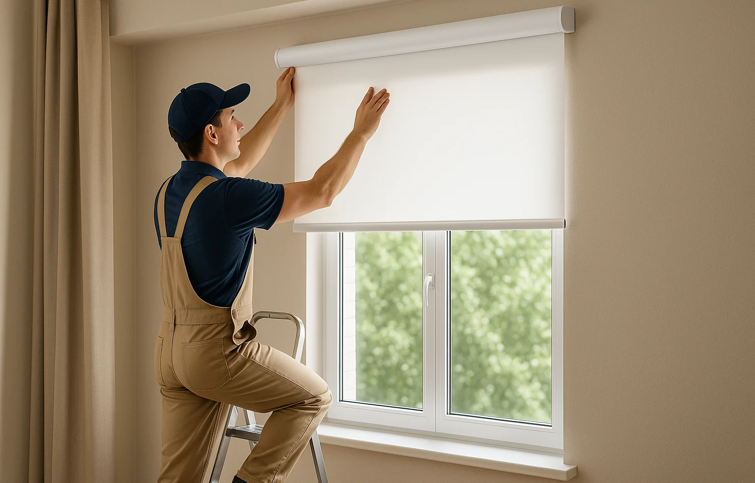 The Worker is Installing the Blind