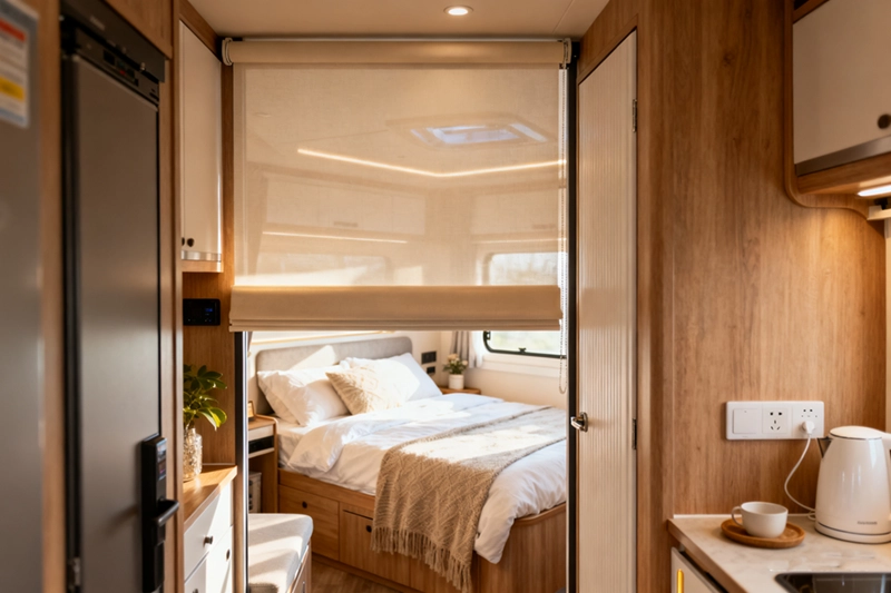 Safer Travel with Cordless RV Roller Blinds and a Patented Rechargeable Motor System | Dosron Travel with Cordless RV Roller Blinds
