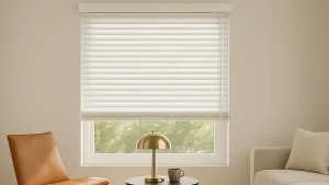 L4 Cordless Spring System for Faux Wood Venetian Blinds | Dosron Venetian Blind in Living Room